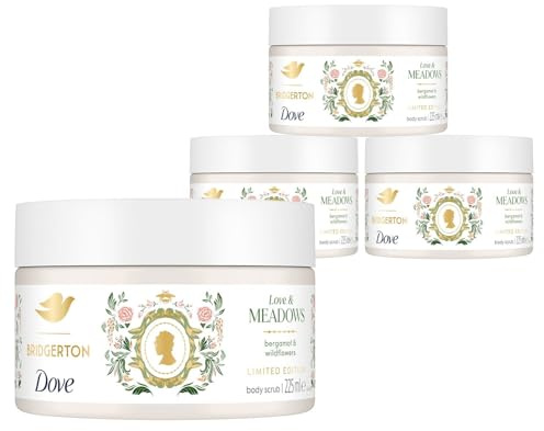 Dove Limited Edition Bridgerton Body Scrub, Love & Meadows Exfoliator 225ml,4 Pack - Infused with 1/4 Moisturising Cream for Instant Soft & Smooth Skin