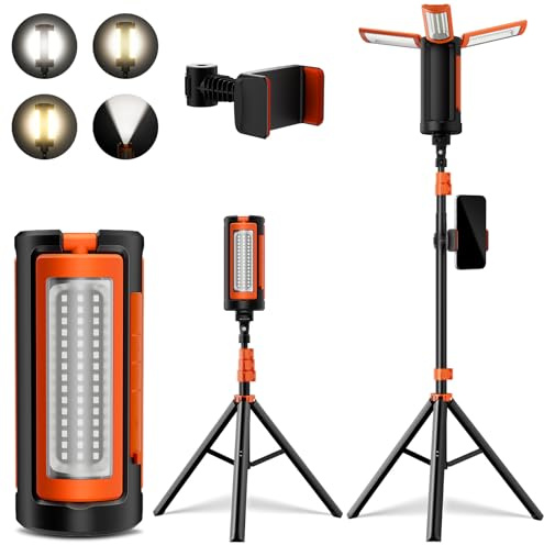 GPJ Portable Rechargeable LED Camping Light 10000mAh with Stand, 3200 Lumens Dimmable Work Light for Outdoor Camping, Garage, Power Outages, Emergency, Fishing