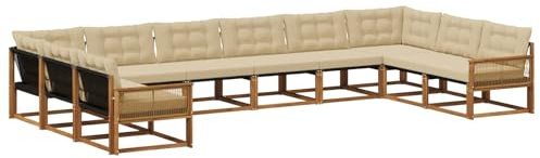 vidaXL Outdoor-Sofagarnitur mit Kissen 10 pcs Natur und Beige, Gartenmöbel-Set, modernes modulares Sofa, langlebige Couch, ergonomisches Design, schicke Terrassen-Sitzmöbel