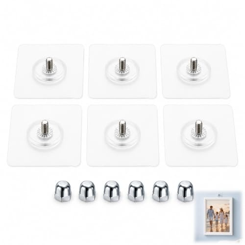 6 Pièces Vis Adhésive Sans Perçage, Clou Autocollant Sans Perçage Transparente, Fixation Murale Détachable Invisible pour Cadres, Photos, Posters, Décorations Murales, Cuisine et Salle de Bain