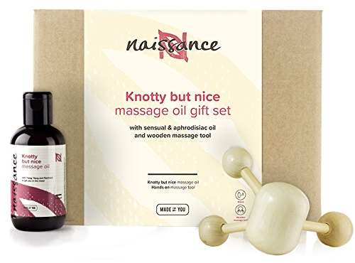 Naissance Knotty but Nice - Sinnliches Massageöl und Holzmassager Geschenk Set für jede Gelegenheit - Romantisches Geschenkset für Frauen & Männer