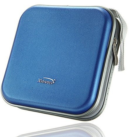 FamilyMall - Custodia porta-CD/DVD, apertura a portafoglio con cerniera, in plastica, spazio per 40 dischi, argento