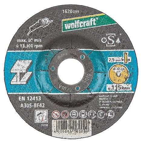 wolfcraft Metall-Trennscheibe Ø 115mm gekröpft I für Winkelschleifer I 1620099 I Hochwertige Schleifscheibe I hohe Schnittleistung, lange Standzeit