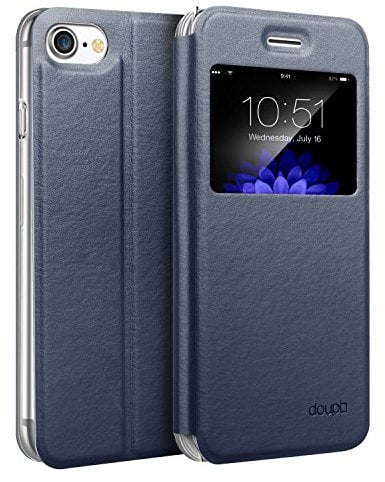 doupi Flip Cover for iPhone 6 6S (4.7 inch), with Viewing Window Magnet Protective Flip Case BookStyle Screen Protector Stand, dark blue