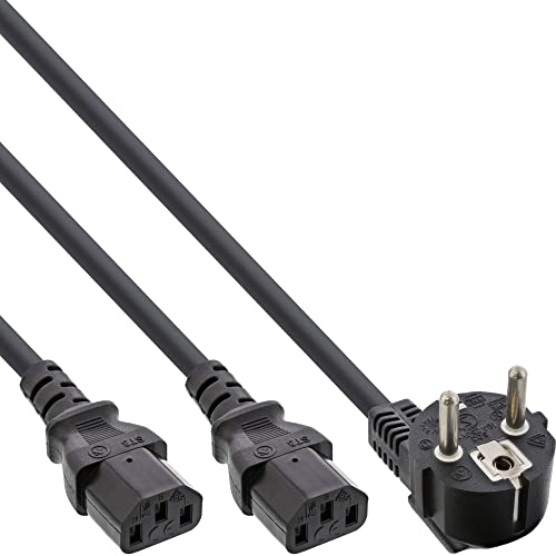 InLine 16657E Netz-Y-Kabel, 1x Schutzkontaktstecker zu 2x Kaltgerätestecker, 3m