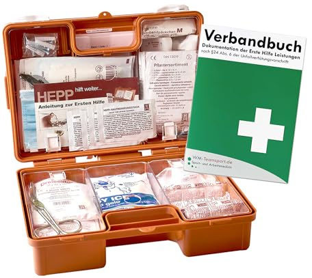 Verbandskoffer/Verbandskasten (K) INKL. 90° ARRETIERUNG Erste Hilfe - aktuelle DIN 13157 für Betriebe -DSGVO- INKL. PERFORIERTEM VERBANDBUCH