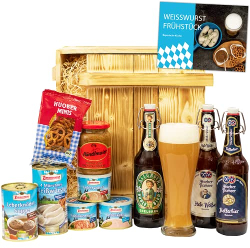 Bayern Geschenkkorb „München“ | Bier Geschenkset mit bayerischen Wurst Spezialitäten | Präsentkorb für Männer & Frauen zum Geburtstag, Oktoberfest