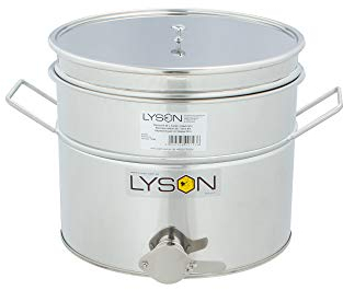 LYSON Abfüllbehälter 30l (ca. 40 kg) für Honig mit rostfreiem Quetschhahn, Edelstahl Absetzbehälter zum Honigaufbewaren mit Deckel, Griffen und Sieb- TYPE (304) Hobbock Abfüllkübel