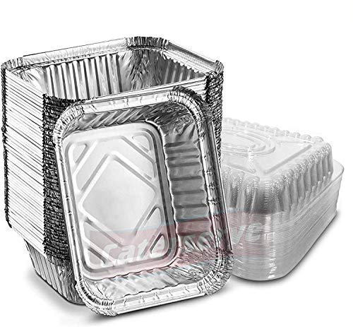 Bandejas pequeñas de aluminio con tapas de cúpula de plástico de 500 ml. Ideal para preparar comidas, hornear, almacenamiento de alimentos para llevar (paquete de 30)