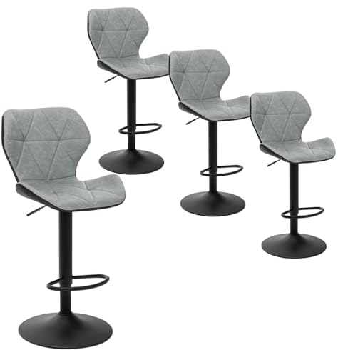 EUGAD 4X Barhocker Bistrohocker Designer Hocker Tresenhocker Retro höhenverstellbar und 360° drenbar mit Rückenlehne aus Kunstleder Metall Grau, 0664BY-4
