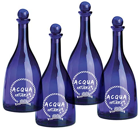 BrandPrint - Set di 4 Bottiglie in Vetro Blu Viola Water da 750 ml con Tappo a Vite GPI33 Argento | Eleganti, Riutilizzabili, Ideale per Acqua | Serigrafate: Acqua Pura