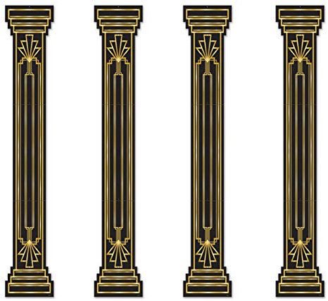 Beistle S59906AZ4 4 Stück Brüllende 20er Spalte Pull Down Cut Outs Party-Dekoration der 1920er Jahre, Papier, Schwarz/Gold