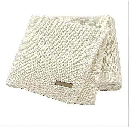 Surwin Strickdecke Babydecke Kuscheldecke Baumwolle, Mädchen und Jungen Babys Gestrickt Kinderdecke Freien Krabbeldecke Perfekt für Kinderwagen Babybett (80x100cm,Weiß)
