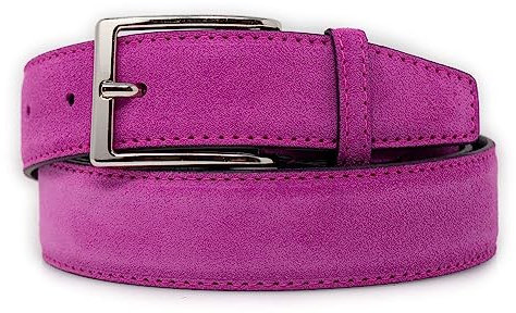 Emila Cintura fucsia scamosciata uomo in vera pelle cinta camoscio artigianale casual 3,5 cm con fibbia per jeans abiti da ragazzo made in italy belt classica elegante 115 Vera Pelle Fuxia