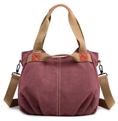 DIRRONA Casual Bolso de Mujer Moda Lienzo Bolsos Bandolera Viajes Bolso Bandolera Mujer Bolsa de Lona Trabajo Compras Bolsos Cruzados Multibolsillos Uso Diario Púrpura