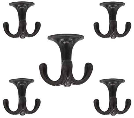 5 drehbare Deckenhaken Garderobenhaken Kleiderhaken mit Schrauben, Gusseisen klar lackiert (Dunkelgrau) vintage antik Haken drehbar 3-fach dreifach Dreifachhaken Drehhaken Unterbauhaken