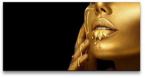 Paul Sinus Leinwandbild 120x60cm Goldene Schminke Make-Up volle Lippen Sexy