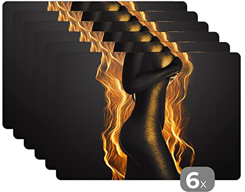 Placemats Platzdeckchen Platzset Tischset 6-teilig Tischdeko Untersetzer 45x30 cm Körper - Gold - Feuer