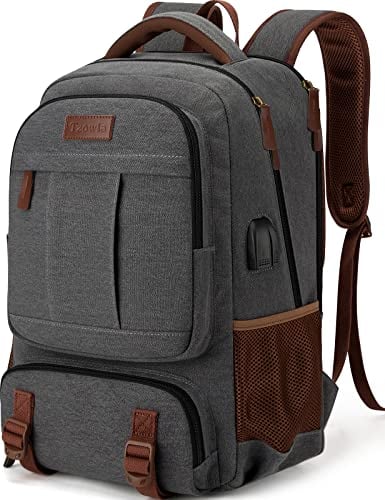 Tzowla Canvas Laptop Backpack Mens Womens,Vintage Travel Work Hiking Backpacks,School College Rucksack Fits 15.6 Inch Computer,Bookbag with USB Charging Port-Dark Grey