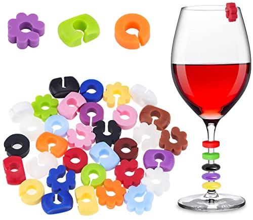Graplan Glasmarkierer 36 Stück Glas Markierung Trinkgläser,Glasmarker Silikon,Buntes Weinglasmarkierer für Trinkglas Weinglas Champagnerglas Martini-Glas