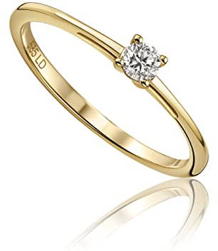 MIORE Diamant Schmuck Damen Solitär Verlobungsring mit 0.10 Ct Diamant Ring aus Gelbgold 14 Karat (585) Gold