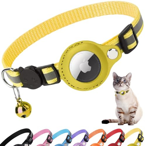 Croc-Cat® Collier Chat Airtag, Accessoire Compatible avec airtag Apple, Collier avec Boucle de sécurité Anti étranglement pour Chaton, Chats et Petits Chiens, GPS Chat airtag Non Inclus ! Jaune