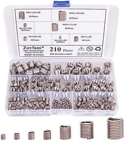 Zovfam Metric Thread Repair Kit, 304 Stainless Steel Wire Inserts, 210 Pcs