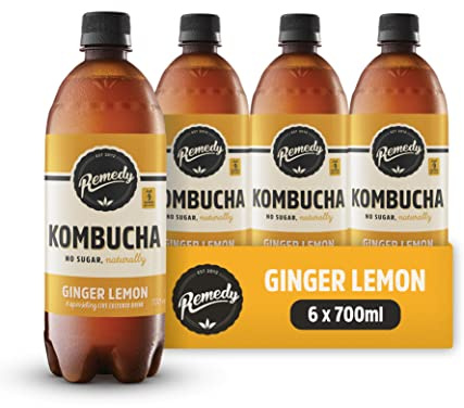Remedy Ginger Lemon Sparkling Kombucha Drink, 6 x 700ml Bottles | Live Cultured Probiotic Soft Drink, Supports Gut Health, Sugar Free, All-Natural Ingredients, Vegan, Low Calorie, Small Batch