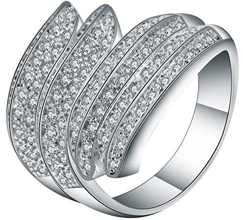 Homxi Eheringe Damen Silber,Unregelmäßig mit Zirkonia Silber Ring Frauen Kupfer Verlobungsringe für Frauen Gr.60 (19.1)
