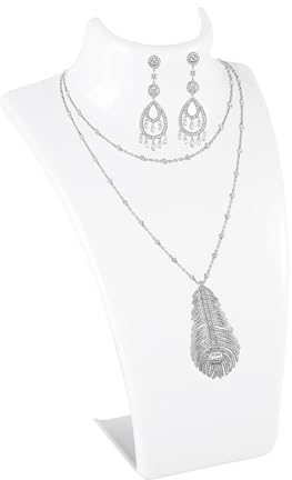Espositore Busto Collana, 13,8 x 21,5 cm Busto Espositore Collane Busto per Manichino di Gioielli, Espositore per Collana per Girocolli, Pendenti, Catene e Collan (Bianco)