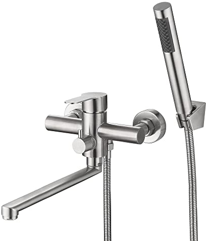 HomeLava Badewannenarmatur mit Handbrause Wandmontage Badewannen Amaturen Set Wannenarmatur Aufputz Einhebelmischer Edelstahl gebürstet Wannenbatterie Mischbatterie für Badewanne und Bad