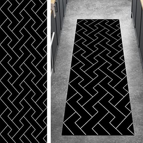 Ymural Teppichläufer Lang Teppich Läufer Flur Gestreift 50x250CM Schwarz Weiß Kücheläufer rutschfest Teppichmatten Waschbar Kurzflor Polyester Korridor, Breite 40-120cm