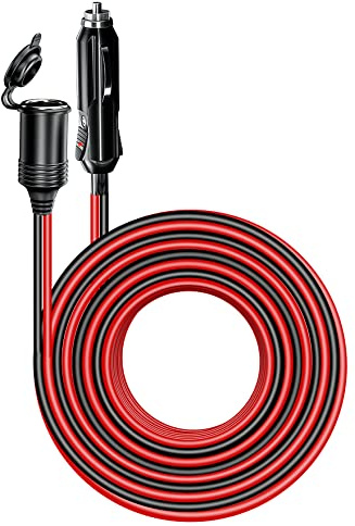 26FT 12V-24V Car Cigarette Lighter Extension Cord Heavy Duty 15A Fuse Extension Cable Plug to Socket for Air Compressor Pump 16AWG Male to Female Socket