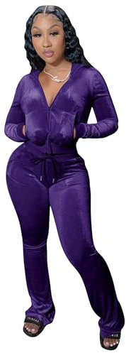 yidengymx 8527 Tuta Sportiva, Felpa con Cappuccio/Pantaloni a Gamba Larga–Viola, XL Velluto