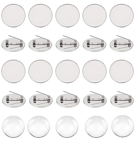 UNICRAFTALE 20 Flache Runde Broschennadel Mit 20 Glas Cabochons 304 Edelstahl Brosche Lünettenschalen DIY Rohling Kuppel Brosche Herstellungsset Für Die Herstellung von DIY Broschen 25mm Tablett