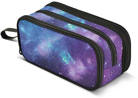 ZAZYXTJ Federmäppchen mit großem Fassungsvermögen, 3 Fächer, Stifteetui, Aufbewahrung, Leinen, Make-up-Tasche für Schule, Büro, Teenager, Mädchen, Jungen, Männer, Frauen (Galaxy)