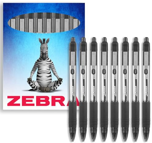 Zebra Z-Grip Kugelschreiber, glatt, einziehbar, 1,0 mm Spitze, Schwarz, 8 Stück, in Geschenkbox