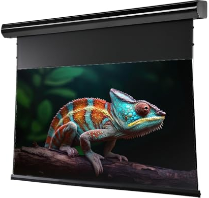 100“ Zoll UST-Tension-Motor-Leinwand celexon HomeCinema PLUS 16:9 | 221,4 x 124,5 cm in schwarz | 4K Full HD 3D | elektrische Beamer-Leinwand für Ultra-Kurzdistanz-Projektionen | Decken-/ Wand-Montage