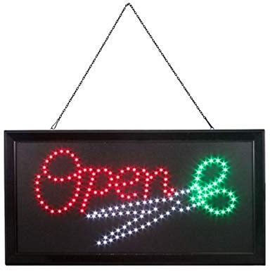 OPEN HAIR SHOP LED SIGN Red Green White BRIGHT and PROFESSIONAL POWERFUL FLASHING DISPLAY HANGING CHAIN INCLUDED Size 48cm X 25cm X 2cm
