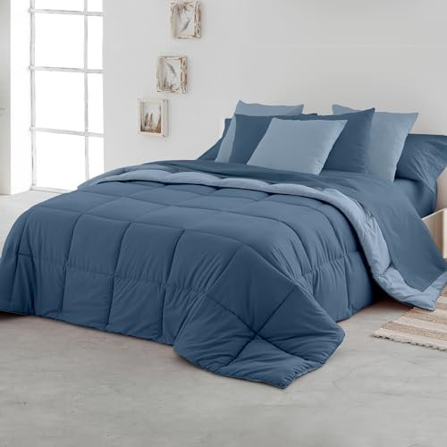 SOMNI HOME Couette 90x190 Bicolore Tempérée Couette Réversible Beige - Sable Lit 80/90 cm. Toucher Plume Duvet Microfiber Éderedon Chaude Légere Qualité 400 g Marine - Bleu Ciel 180 x 260 cm