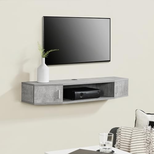 [en.casa] TV-Wandregal Tørring TV Wandboard mit 2 Türen Fernsehunterschrank für Wandmontage max. 15 kg Multimediaregal Beton-Optik 110 x 30 x 17,5 cm