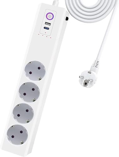 Jinvoo Steckdosenleiste, Überspannungsschutz mit mehreren Steckdosen, USB-C65W-Steckdosenleiste, Mehrfachstecker mit 1,5 m langem Verlängerungskabel, Haushalts-Stromverteilungssteckdose, 3000 W, 16 A