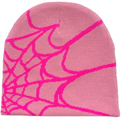 RYMAUP®Spider Web Hat spider web beanie,hat,Slouch Beanie Leichte Jersey,Y2k Baggy Slouchy Beanie Cap Skull Cap Beanie,Sie Herbst Frühling,Dunkelrosa + Hellrosa