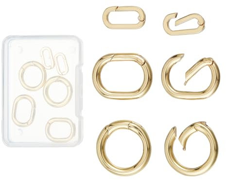 NICENEEDED 6 Pcs 18K Gold Plated Spring Clasp, Spring Oval Rings Snap Clip Hook, Brass Key Clasps Connector Metal Spring Gate Rings for Necklace Bracelets Jewelry Making