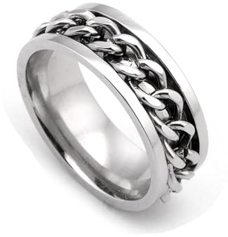 Edelstahl Ringe Männer, Ring Männer Silber Drehbare Kette Ringe für Herren Männer Größe 52 (16.6)