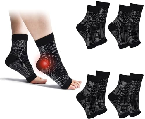 Attelle Cheville 4 Paire Sport Antidérapant Compression Chevillère pour Cheville Entorse Soutien du Tendinite Tendon Achille (Noir, L)