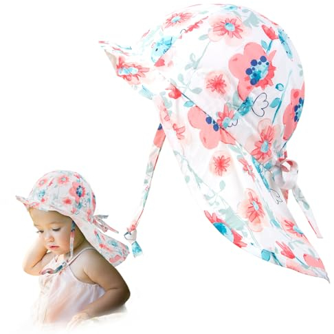 Luchild Baby Kleinkind Sonnenhut Mit Nackenschutz UPF 50+ UV-Schutz Mädchen Sommerhut Sonnenmütze Kinder Für Mädchen Dcheninstellbare Atmungsaktiv & Schnelltrocknend Breite Krempe(49)