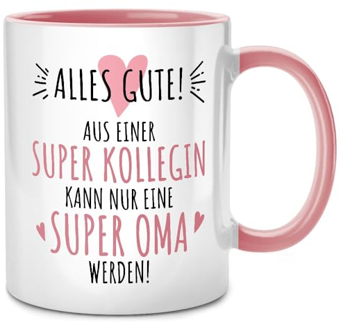 Seness Aus einer super Kollegin kann nur eine super Oma werden Tasse, Du wirst Oma Geschenk Abschied, Schwangerschaft verkünden, Abschiedsgeschenk Kollegen Rentnerin, Schwangerschaftsverkündung (Oma)