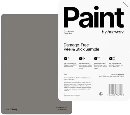 Hemway - Peel & Stick Sample for Our Premium Chalk Paint - Fossil Grey | A5 Damage-Free, Accurate Colour Swatch | Easily Test Our Chalky Matt Shabby Chic Finishes for Interior Furniture & Walls
