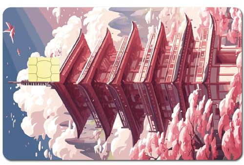 CREATCABIN Japanisches Schloss-Kreditkarten-Skins,Anime-Debitkarten-Skin-Aufkleber Personalisieren Bankkarten,Schutzaufkleber,Wasserfest,Entfernbar,Blasenfrei,Schmal Für Transportkarten,18.6x13.7cm